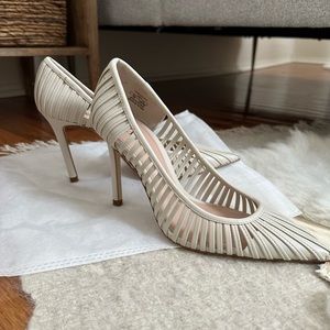 Zara Cream Strappy Pointed-Toe Heels